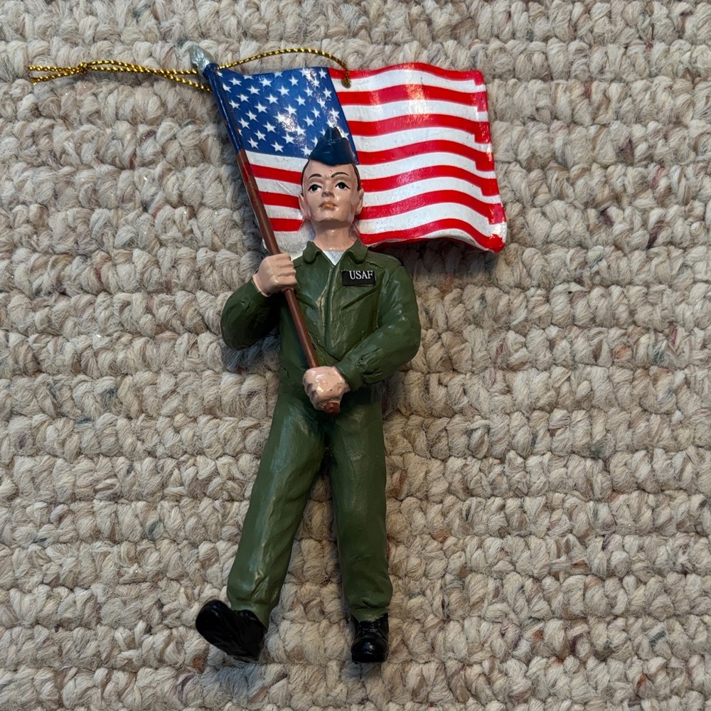 Air Force Military Figure Ornament with American Flag